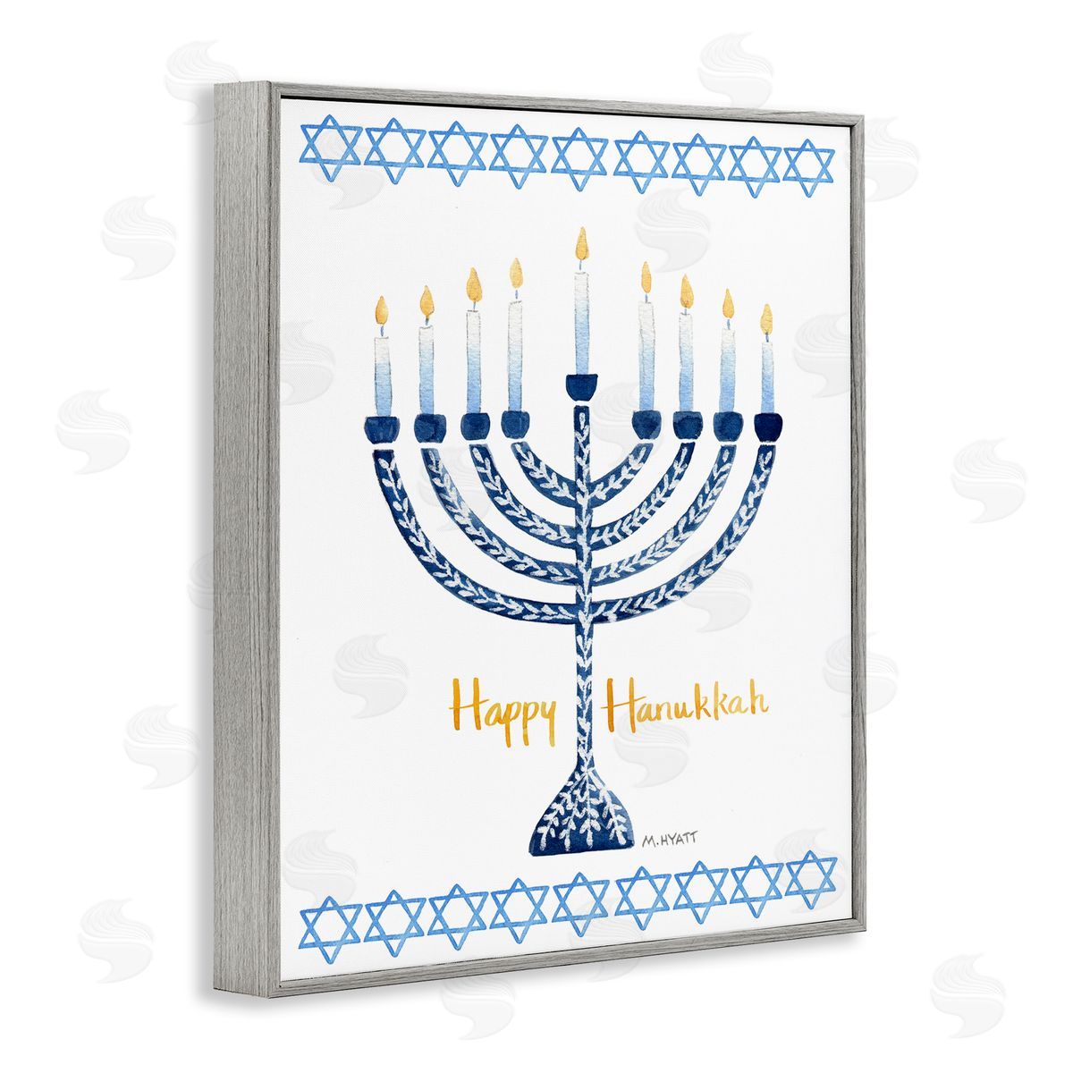 Melissa Hyatt Happy Hanukkah Holiday Menorah Gray Framed Giclee Wall Art