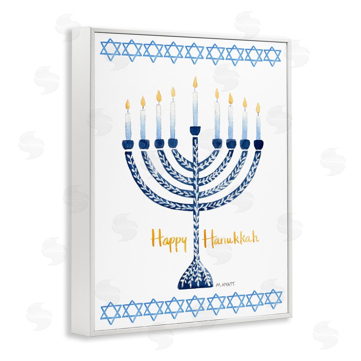 Melissa Hyatt Happy Hanukkah Holiday Menorah White Framed Giclee Wall Art