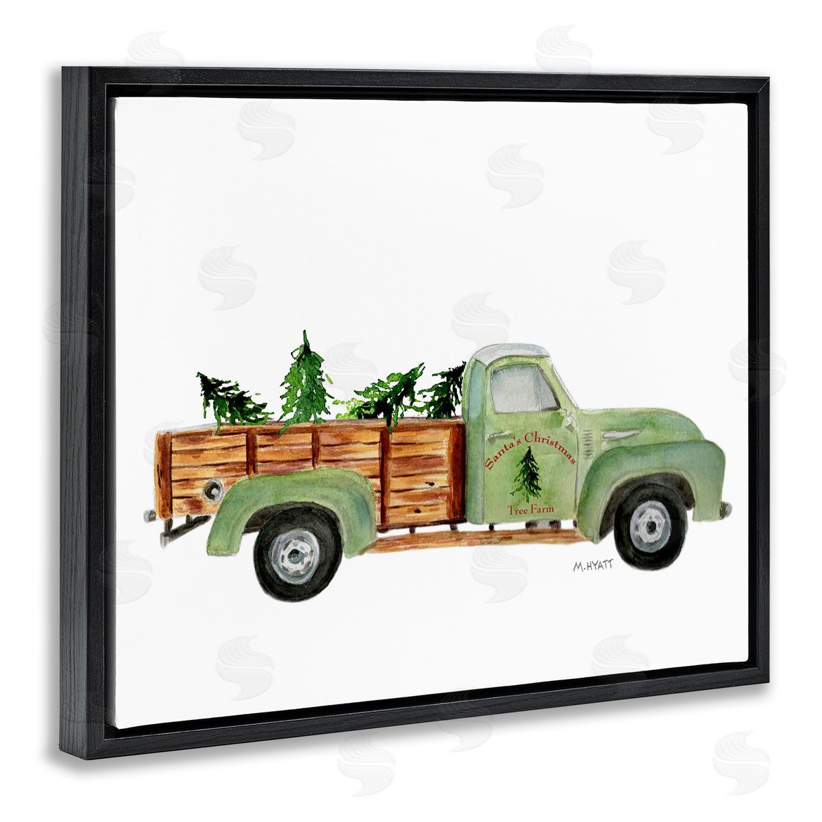 Melissa Hyatt Santa's Christmas Tree Farm Truck Black Floater Frame Canvas Art