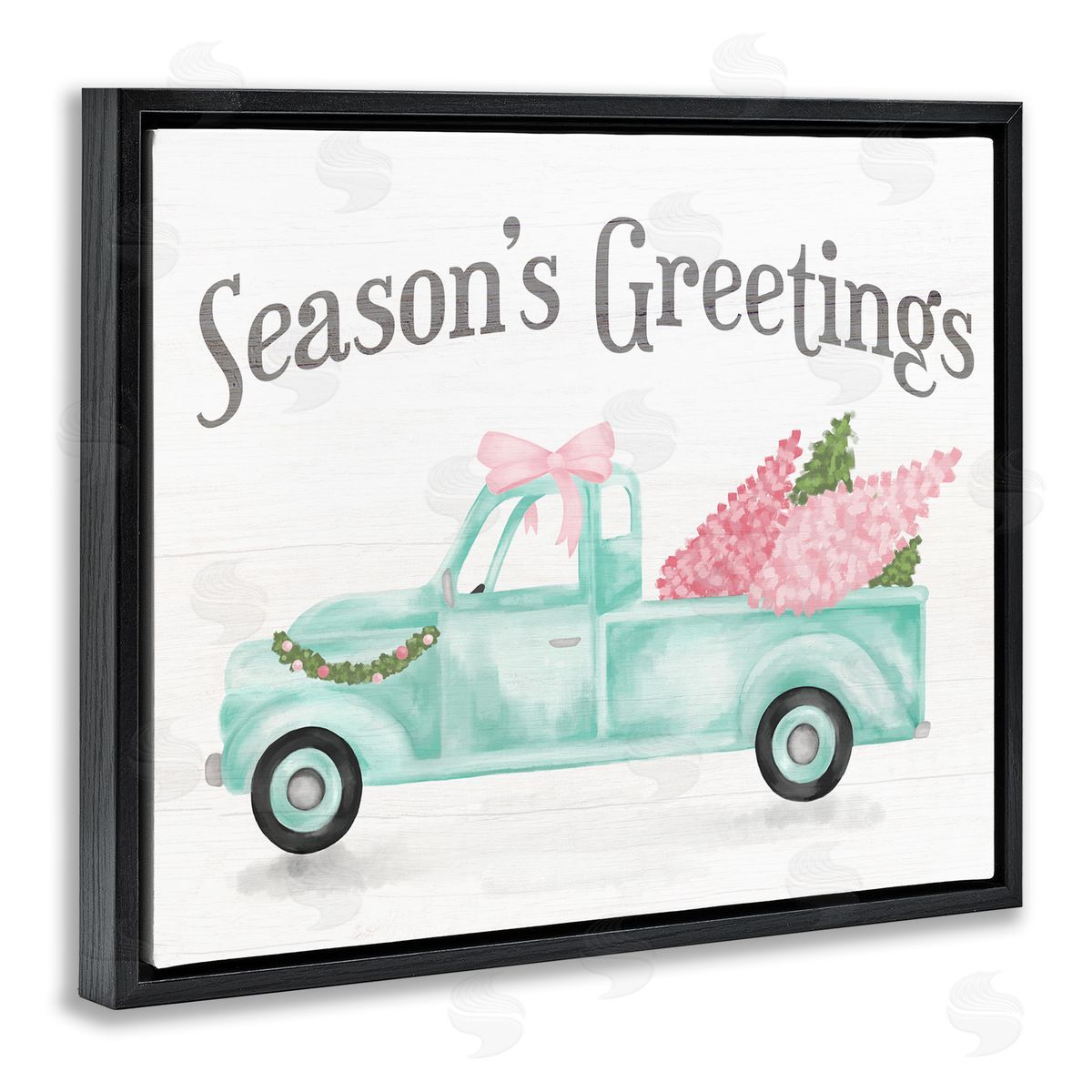 Stupell Studio Pink Turquoise Christmas Truck Black Floater Frame Canvas Art