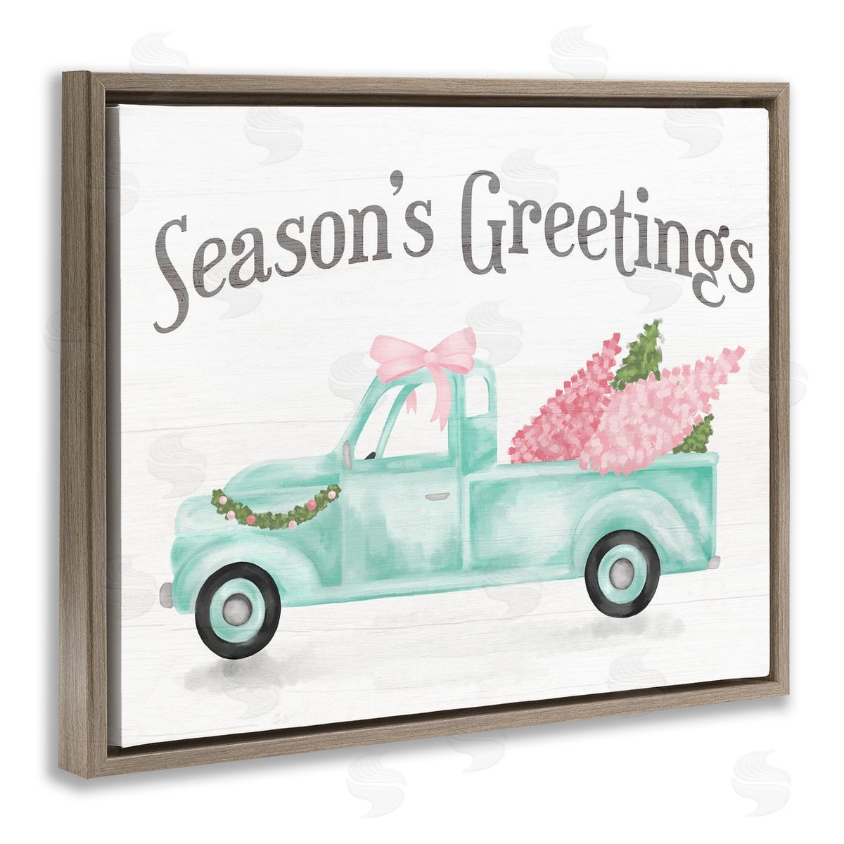Stupell Studio Pink Turquoise Christmas Truck Brown Floater Frame Canvas Art