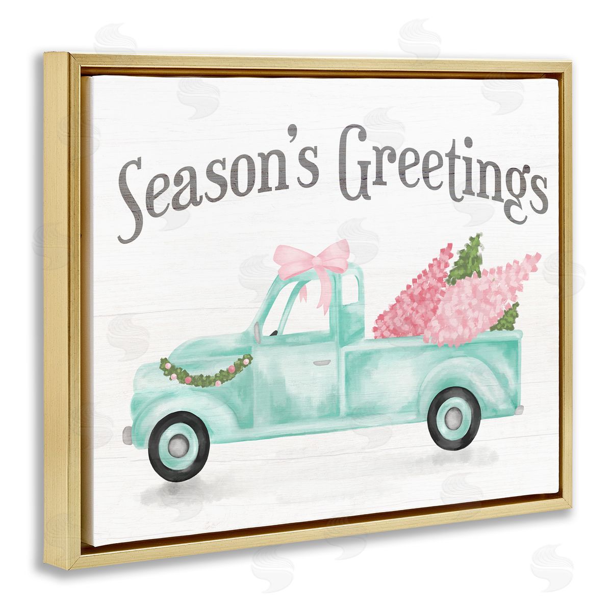 Stupell Studio Pink Turquoise Christmas Truck Gold Floater Frame Canvas Art