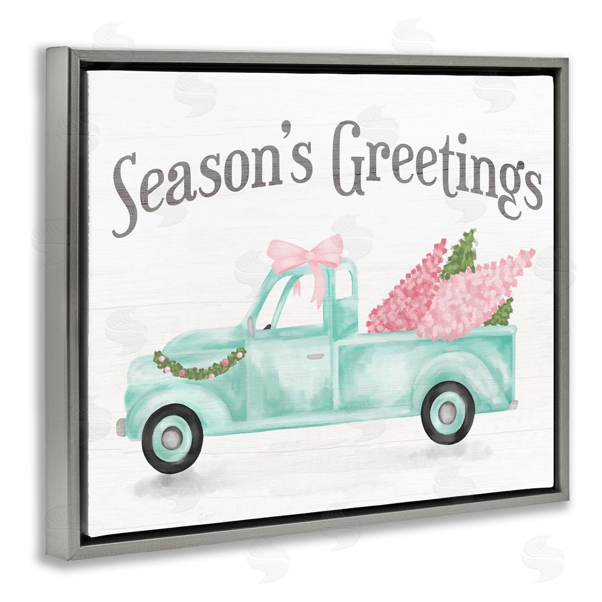 Stupell Studio Pink Turquoise Christmas Truck Gray Floater Frame Canvas Art