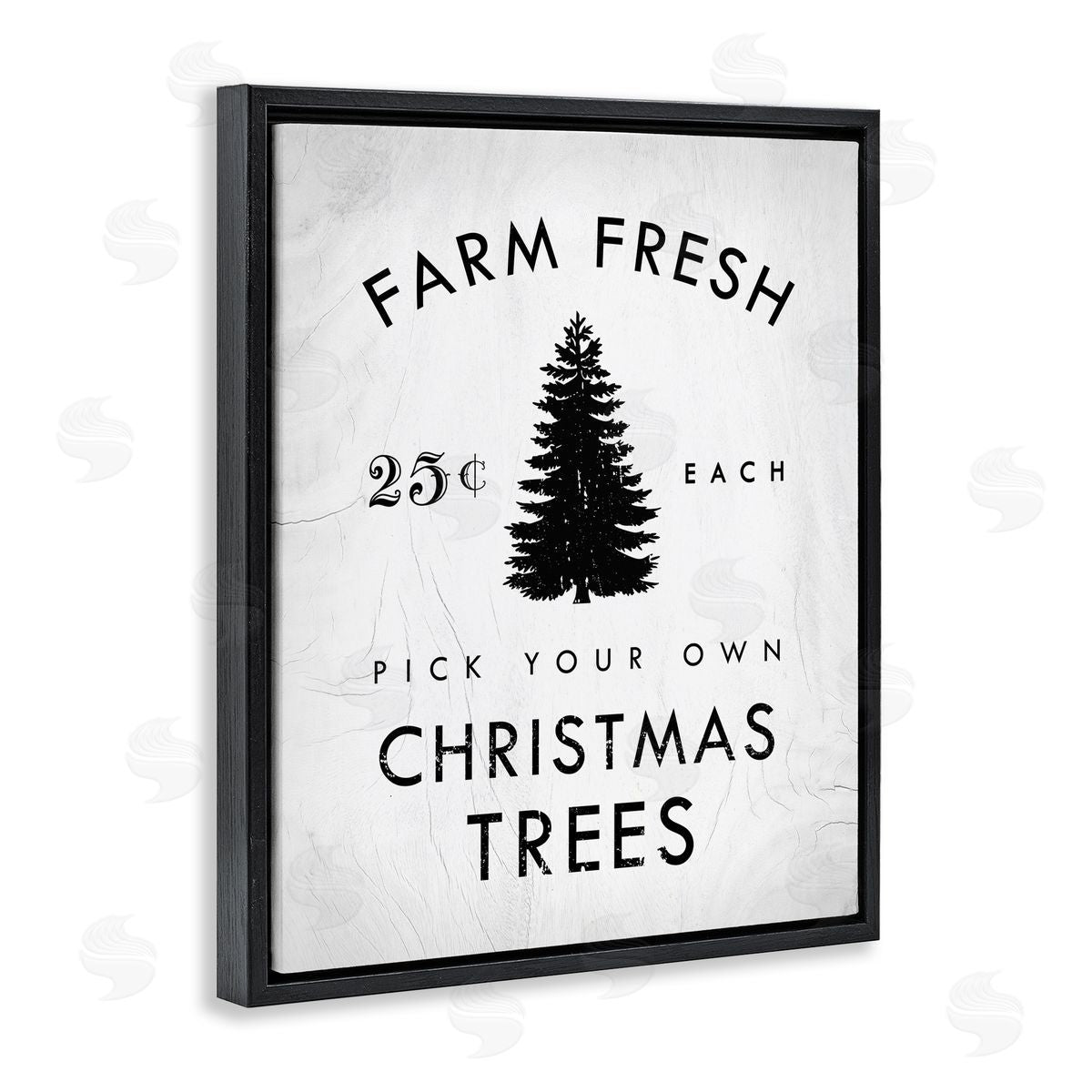 Stupell Studio Vintage Christmas Tree Farm Sign Black Floater Frame Canvas Art