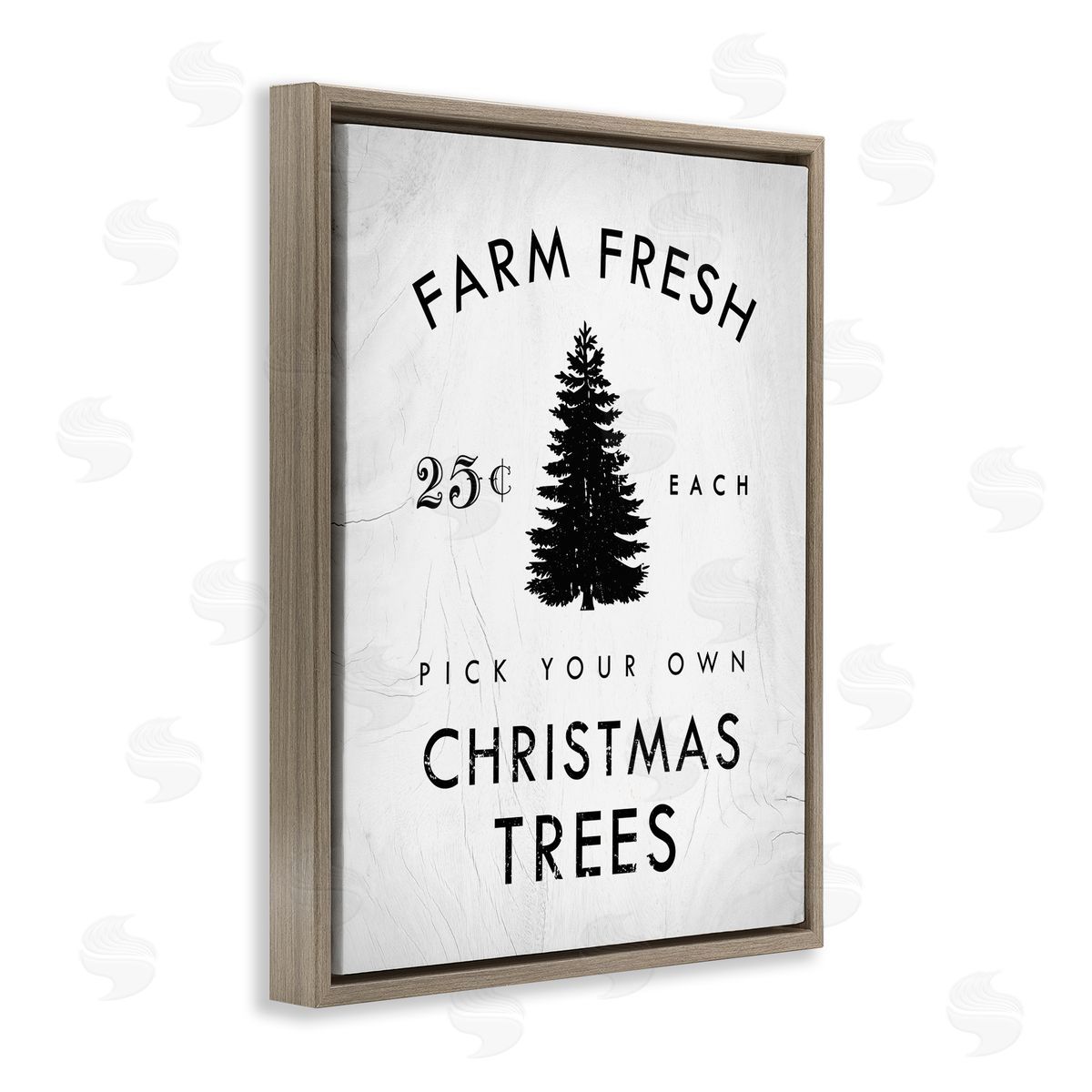 Stupell Studio Vintage Christmas Tree Farm Sign Brown Floater Frame Canvas Art