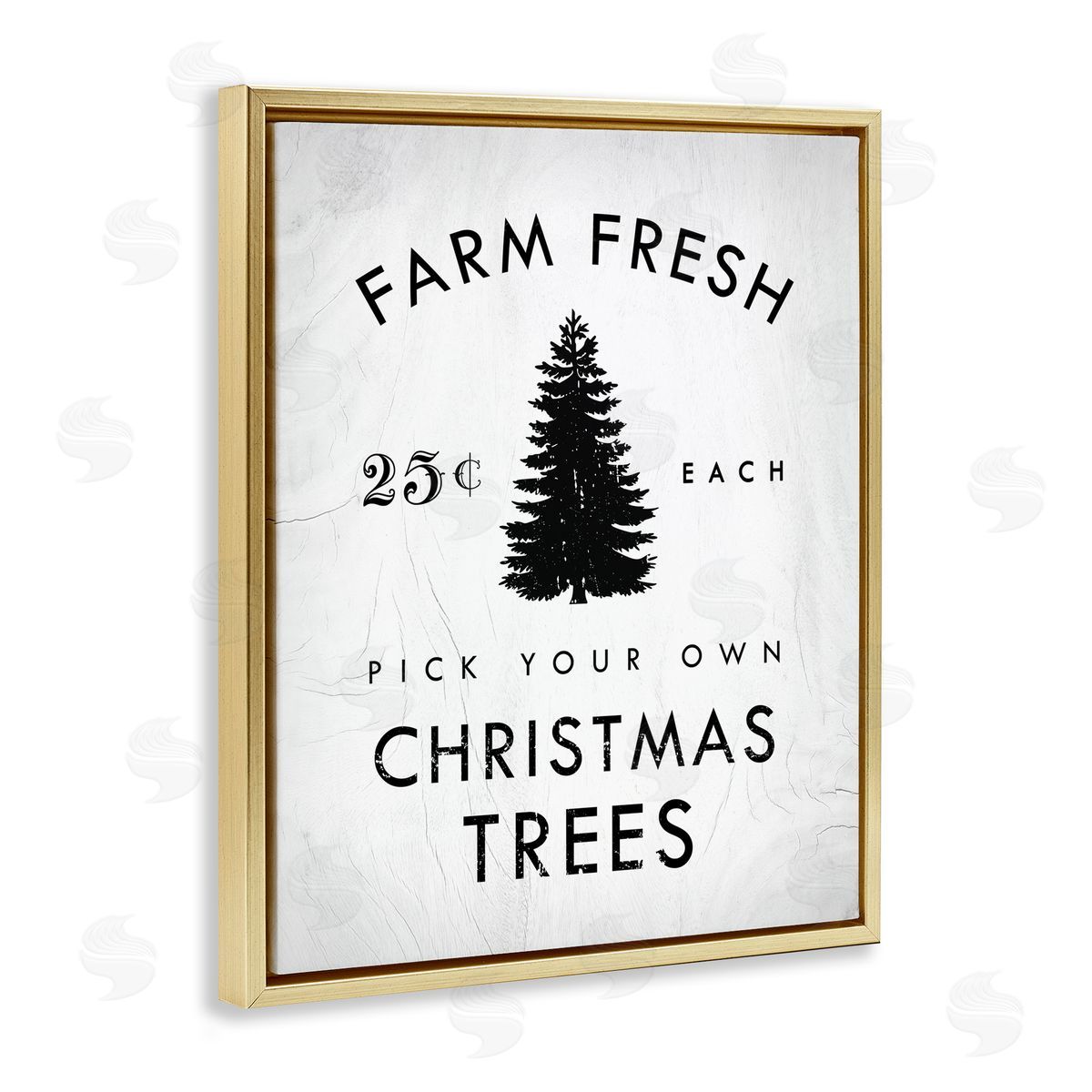 Stupell Studio Vintage Christmas Tree Farm Sign Gold Floater Frame Canvas Art