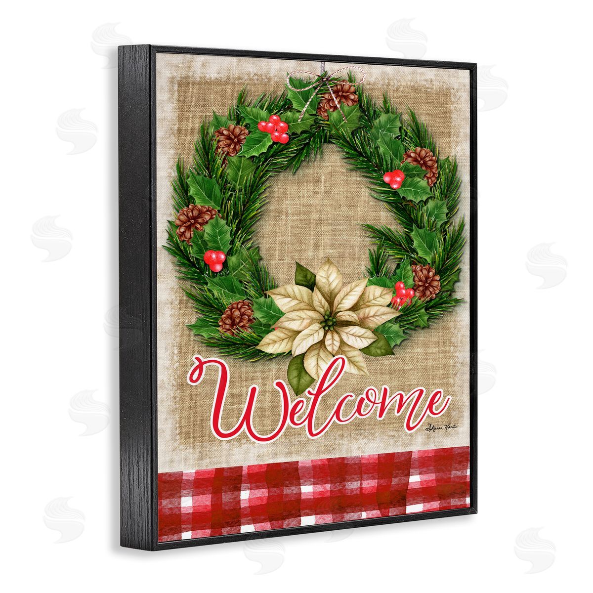 Sheri Hart Welcome Cottage Wreath Pinecones  Black Framed Giclee Wall Art