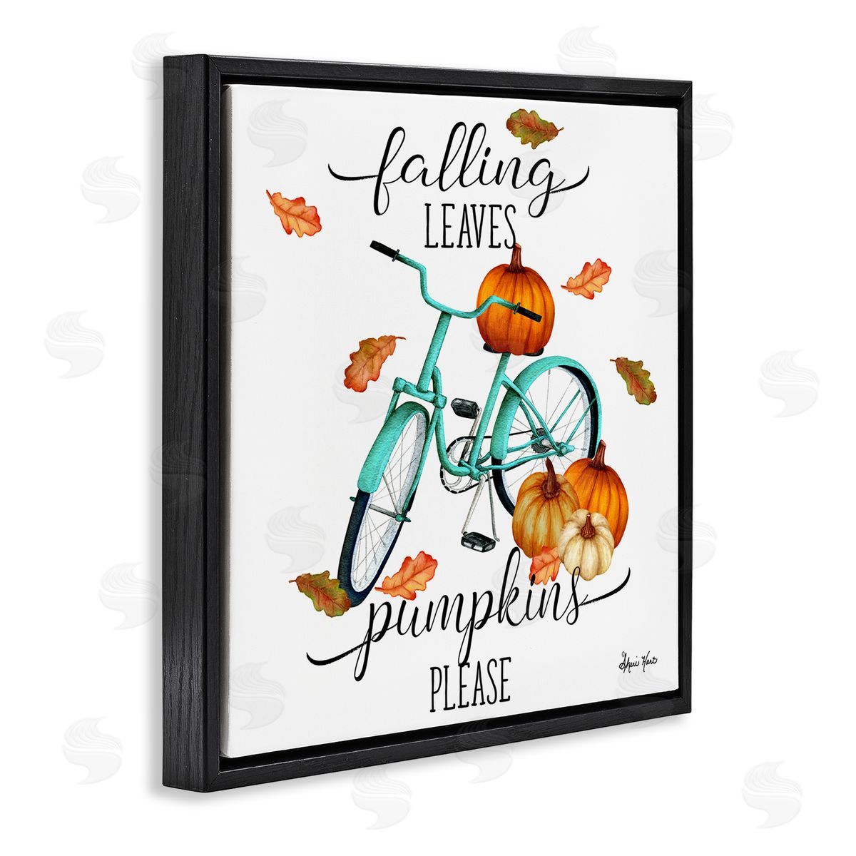 Sheri Hart Falling Leaves Pumpkins Please Bicycle Black Floater Frame Canvas Art