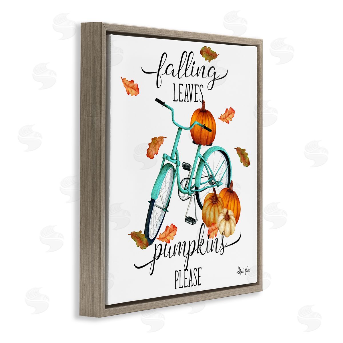 Sheri Hart Falling Leaves Pumpkins Please Bicycle Brown Floater Frame Canvas Art