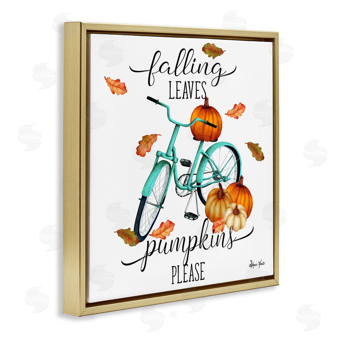 Sheri Hart Falling Leaves Pumpkins Please Bicycle Gold Floater Frame Canvas Art