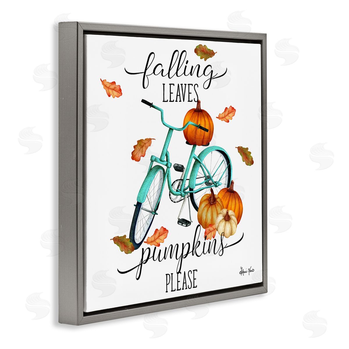Sheri Hart Falling Leaves Pumpkins Please Bicycle Gray Floater Frame Canvas Art