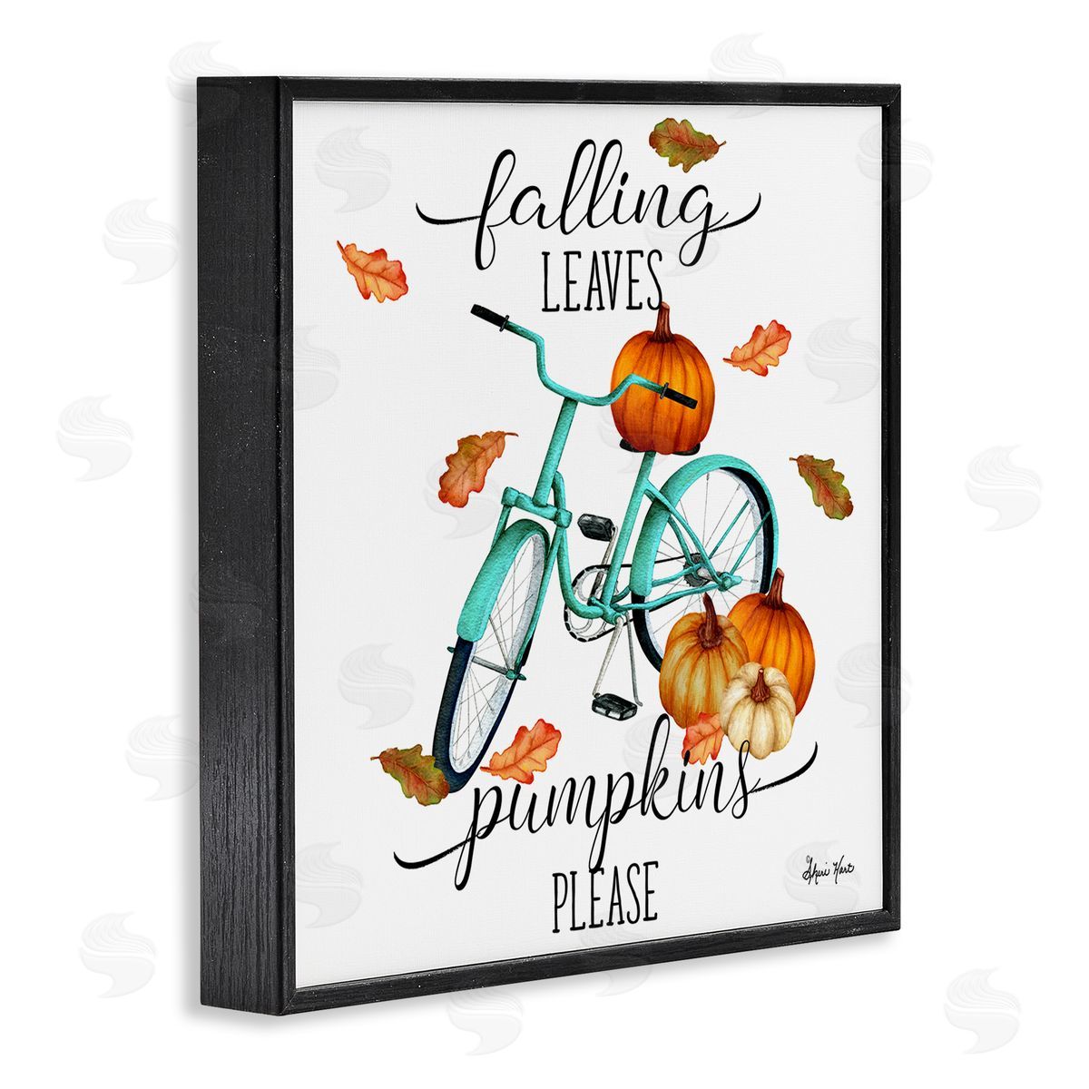 Sheri Hart Falling Leaves Pumpkins Please Bicycle Black Framed Giclee Wall Art