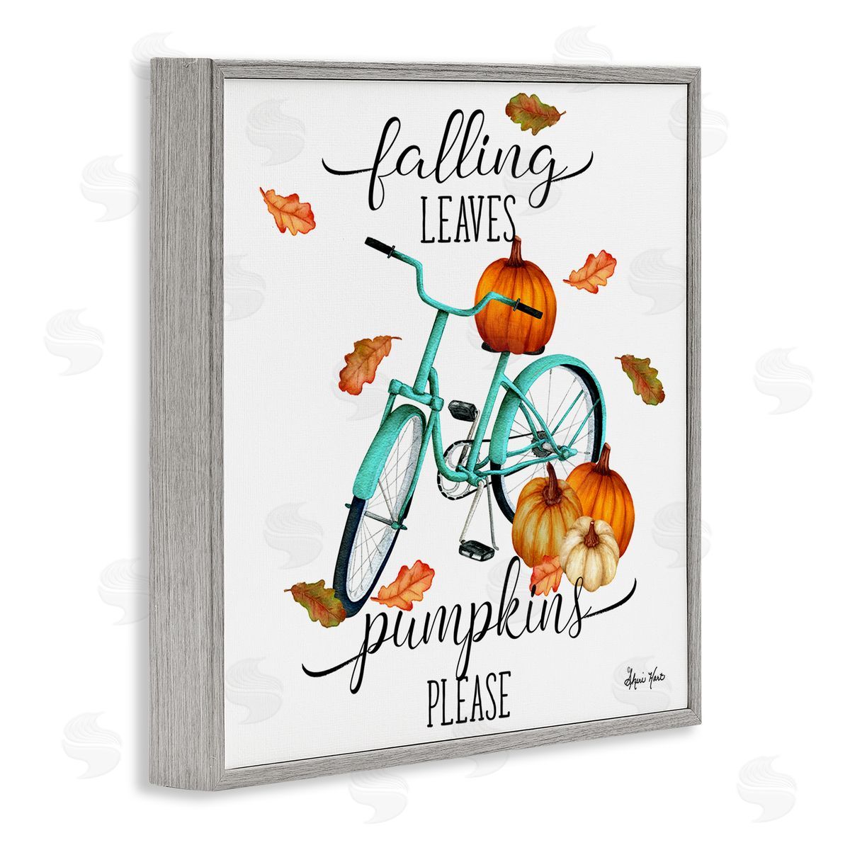 Sheri Hart Falling Leaves Pumpkins Please Bicycle Gray Framed Giclee Wall Art