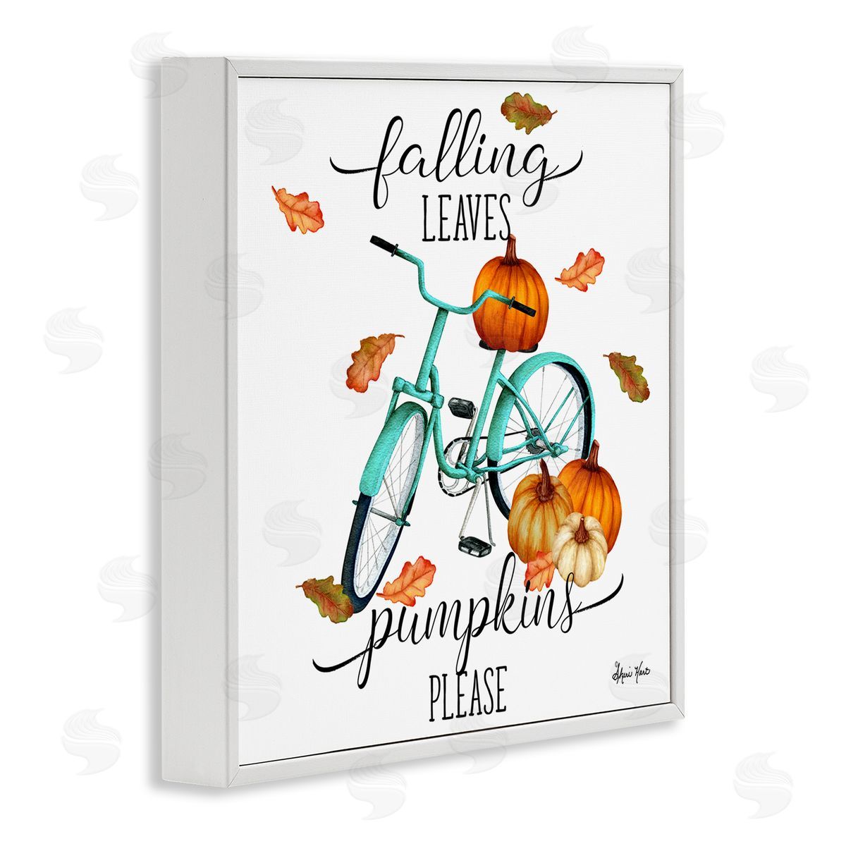 Sheri Hart Falling Leaves Pumpkins Please Bicycle White Framed Giclee Wall Art