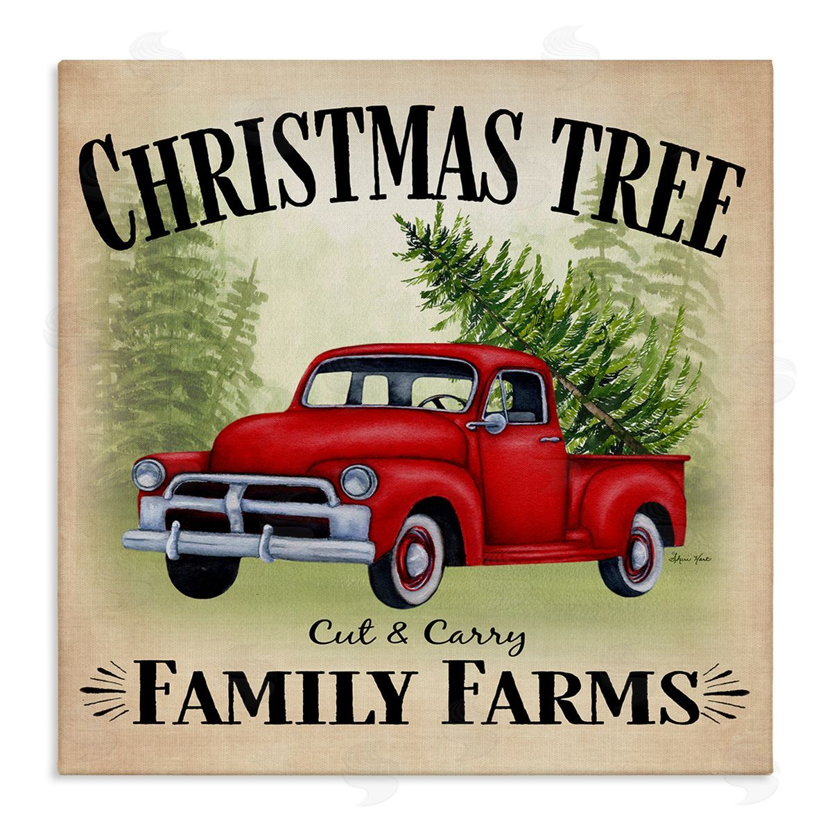 Sheri Hart Holiday Truck Christmas Tree Farms Canvas Wall Art