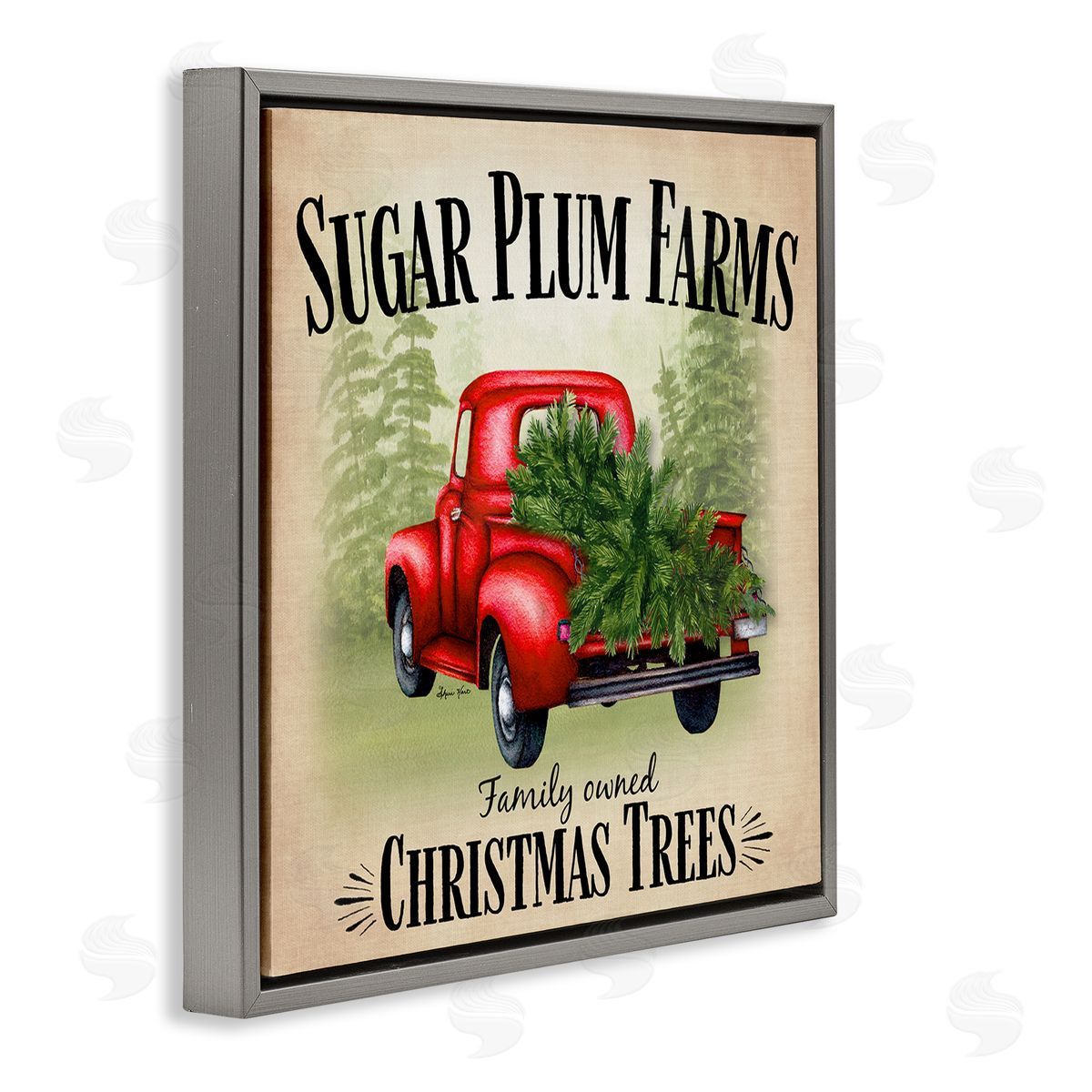 Sheri Hart Holiday Truck Sugar Plum Farms Gray Floater Frame Canvas Art