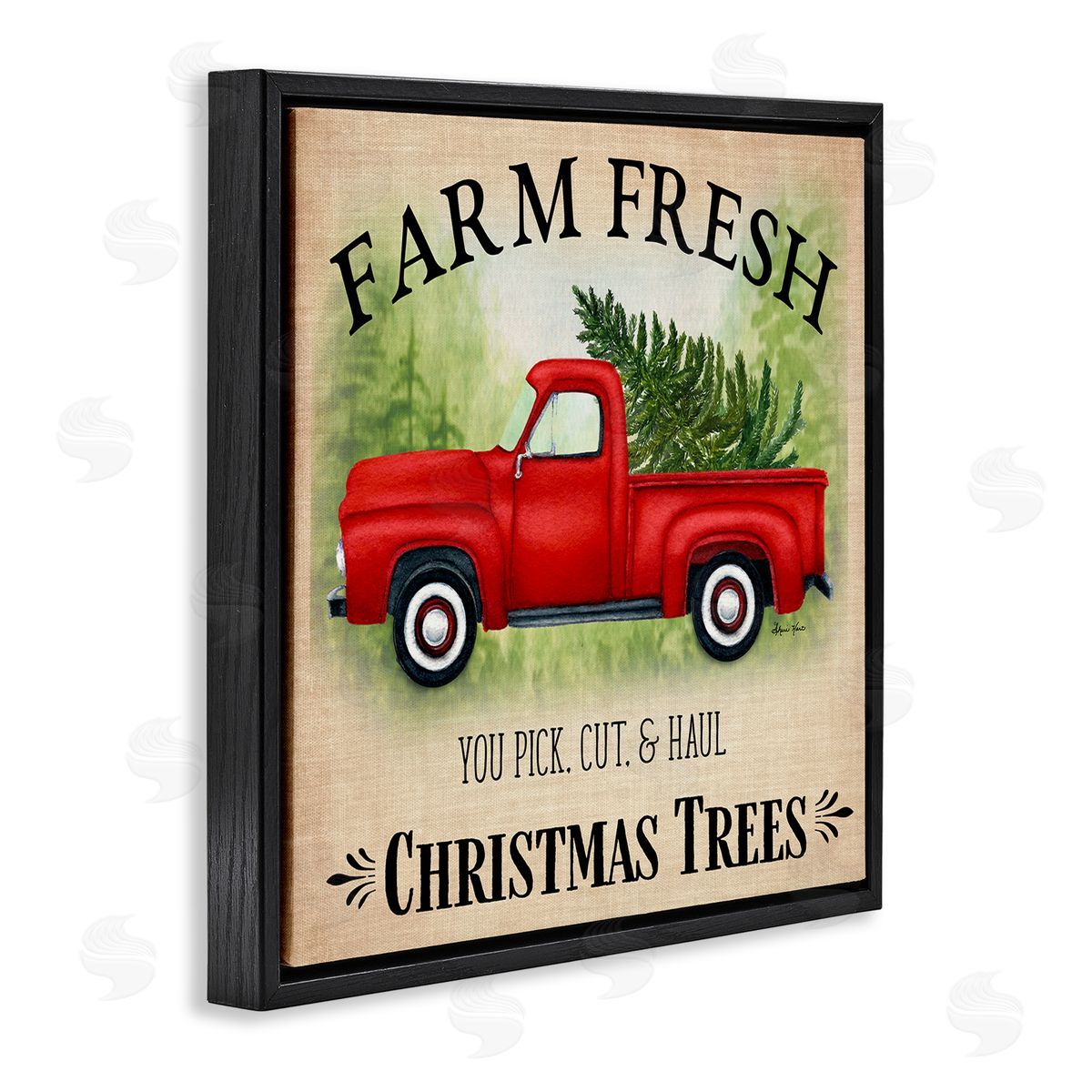 Sheri Hart Holiday Truck Christmas Trees Black Floater Frame Canvas Art
