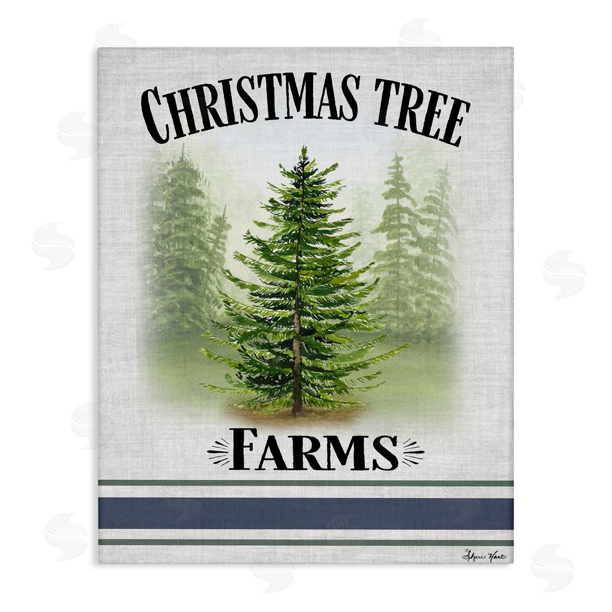 Sheri Hart Traditional Christmas Tree Blue Stripe Canvas Wall Art