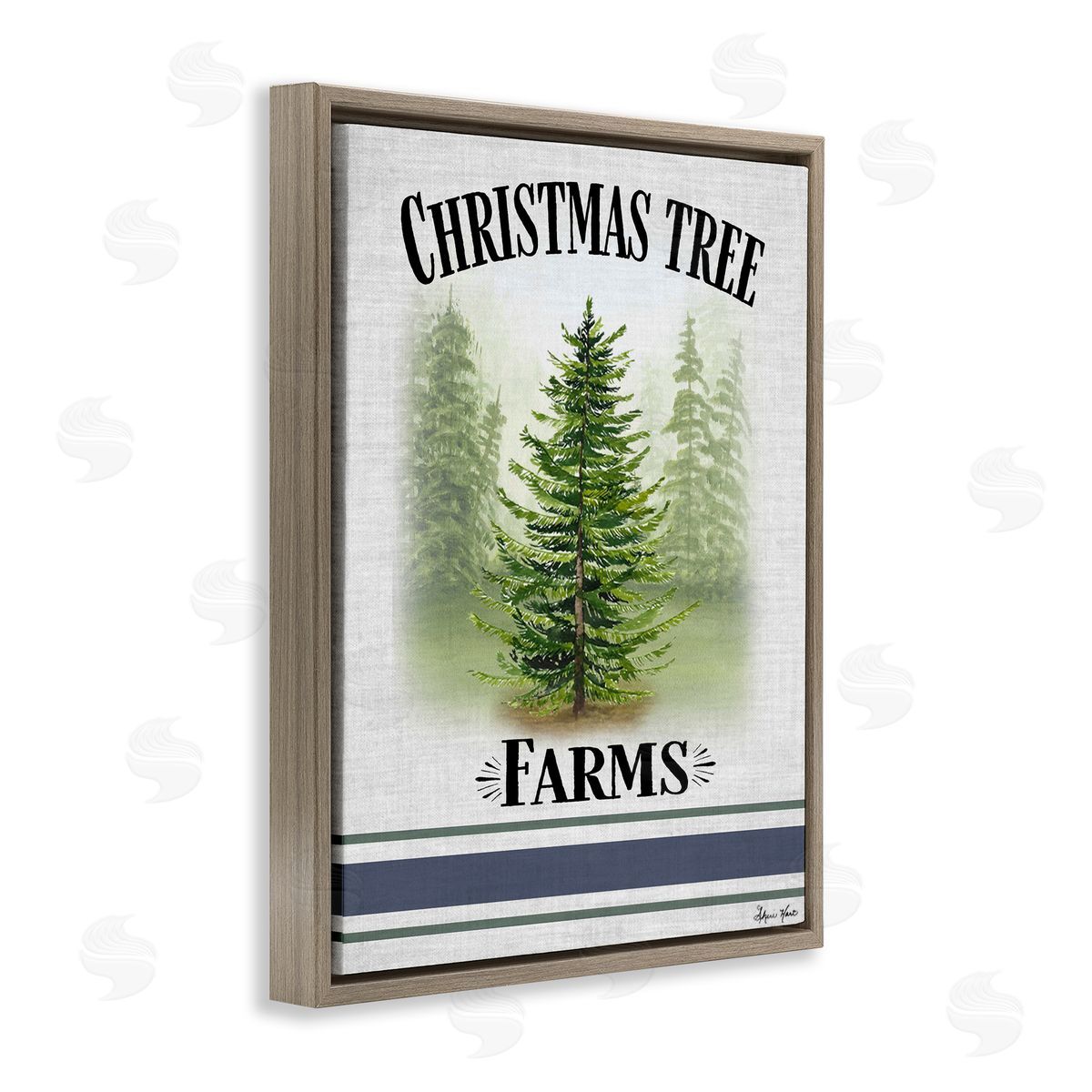 Sheri Hart Traditional Christmas Tree Blue Stripe Brown Floater Frame Canvas Art