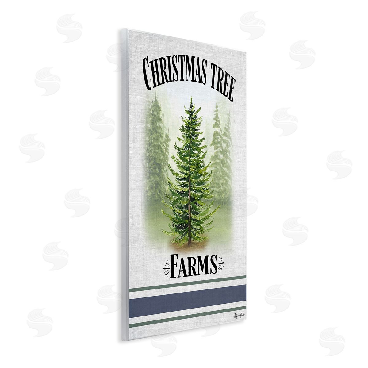 Sheri Hart Traditional Christmas Tree Blue Stripe Wall Plaque Art