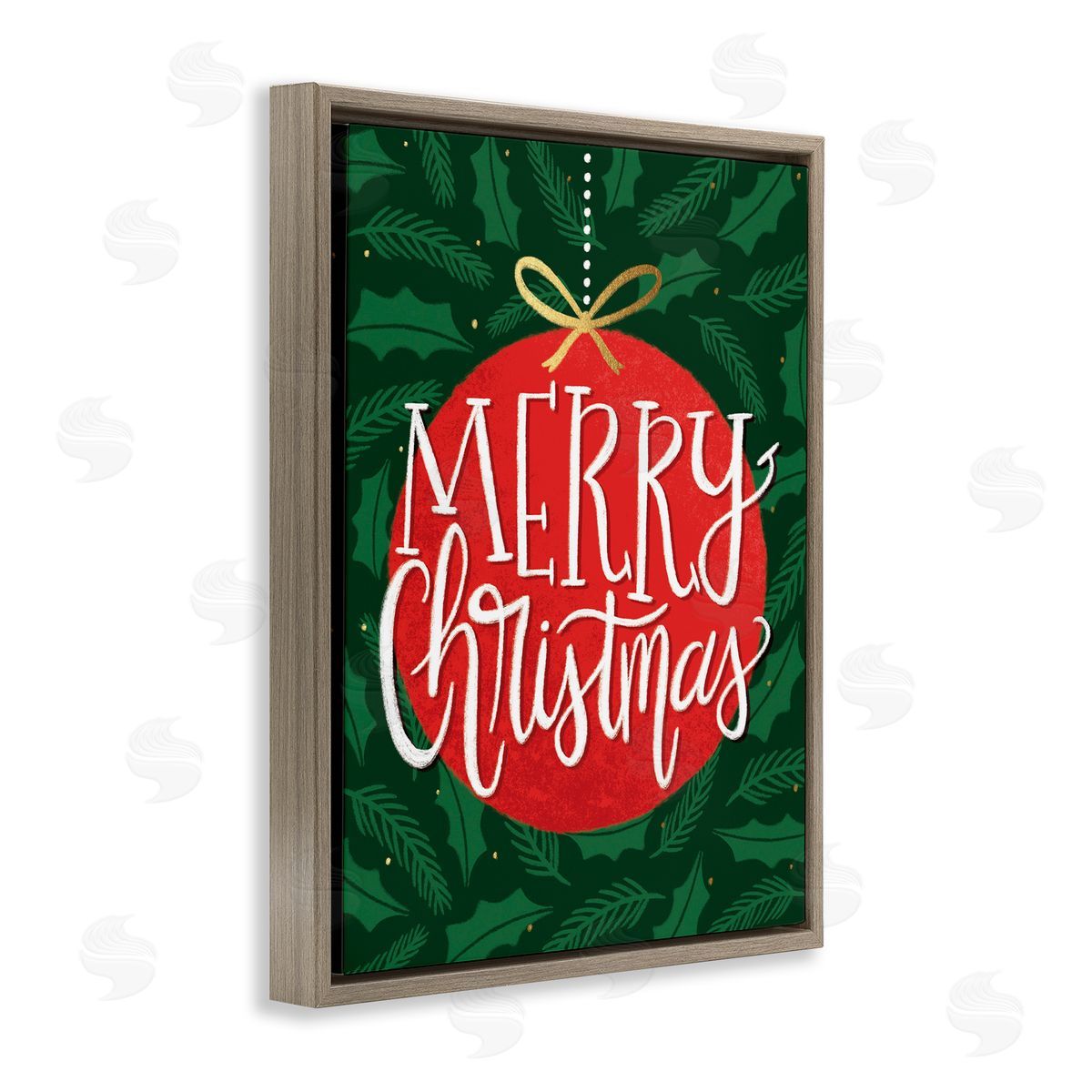 Taylor Shannon Designs Festive Merry Christmas Red Ornament Brown Floater Frame Canvas Art