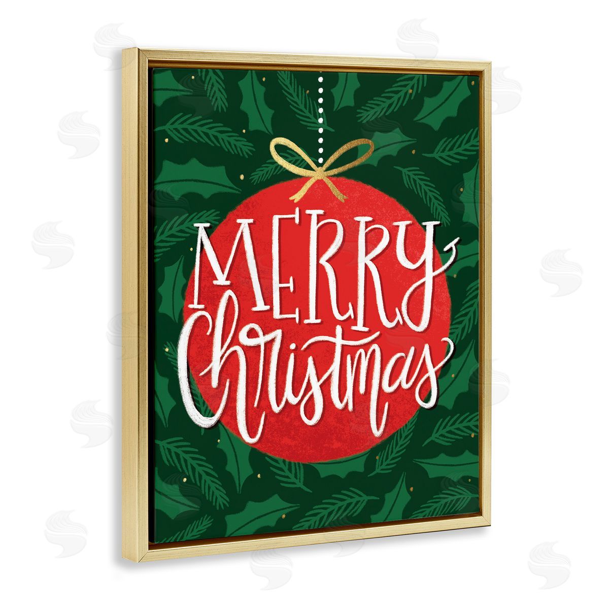 Taylor Shannon Designs Festive Merry Christmas Red Ornament Gold Floater Frame Canvas Art
