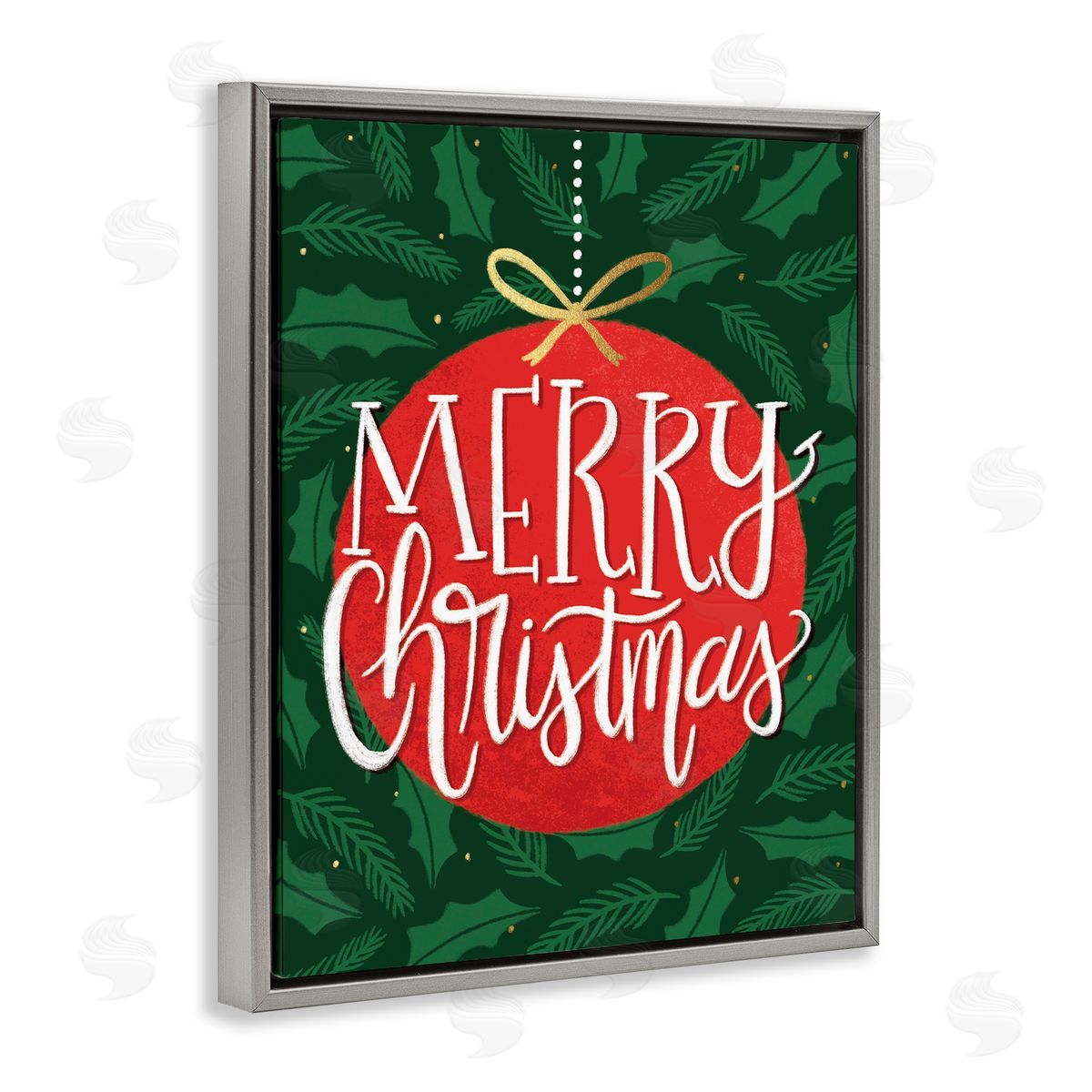 Taylor Shannon Designs Festive Merry Christmas Red Ornament Gray Floater Frame Canvas Art