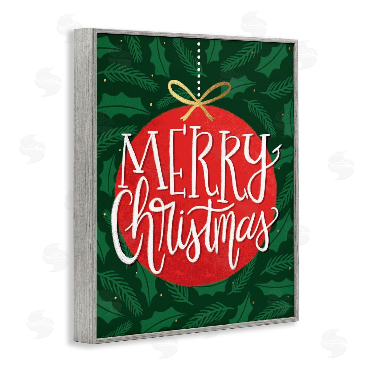 Taylor Shannon Designs Festive Merry Christmas Red Ornament Gray Framed Giclee Wall Art
