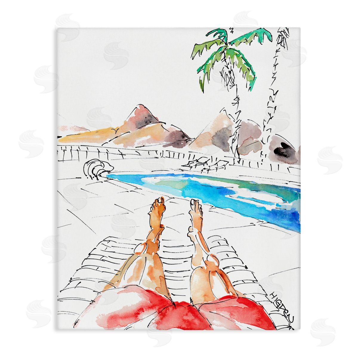 Mark Higden Poolside Man Red Bathing Suit Canvas Wall Art