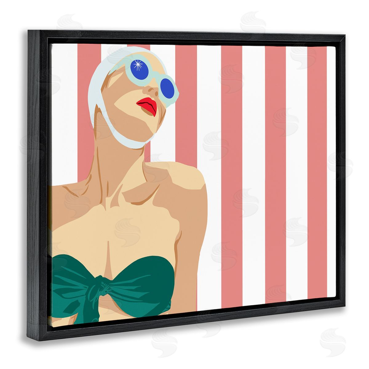 Jen Bucheli Pop Female Swimsuit Red Stripes Black Floater Frame Canvas Art