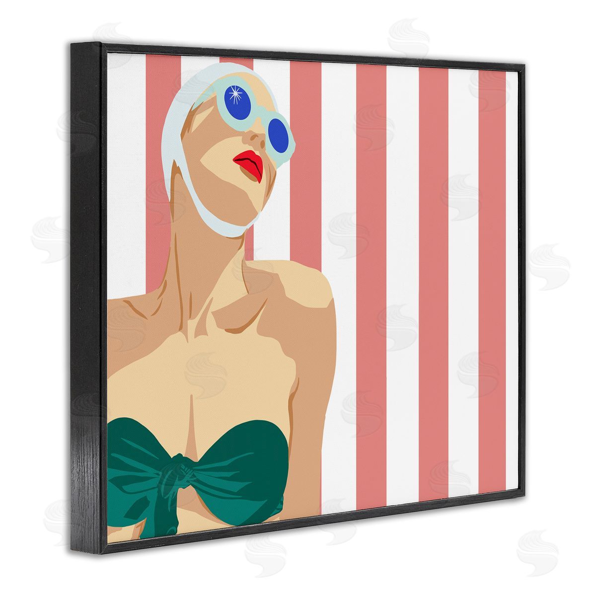 Jen Bucheli Pop Female Swimsuit Red Stripes Black Framed Giclee Wall Art