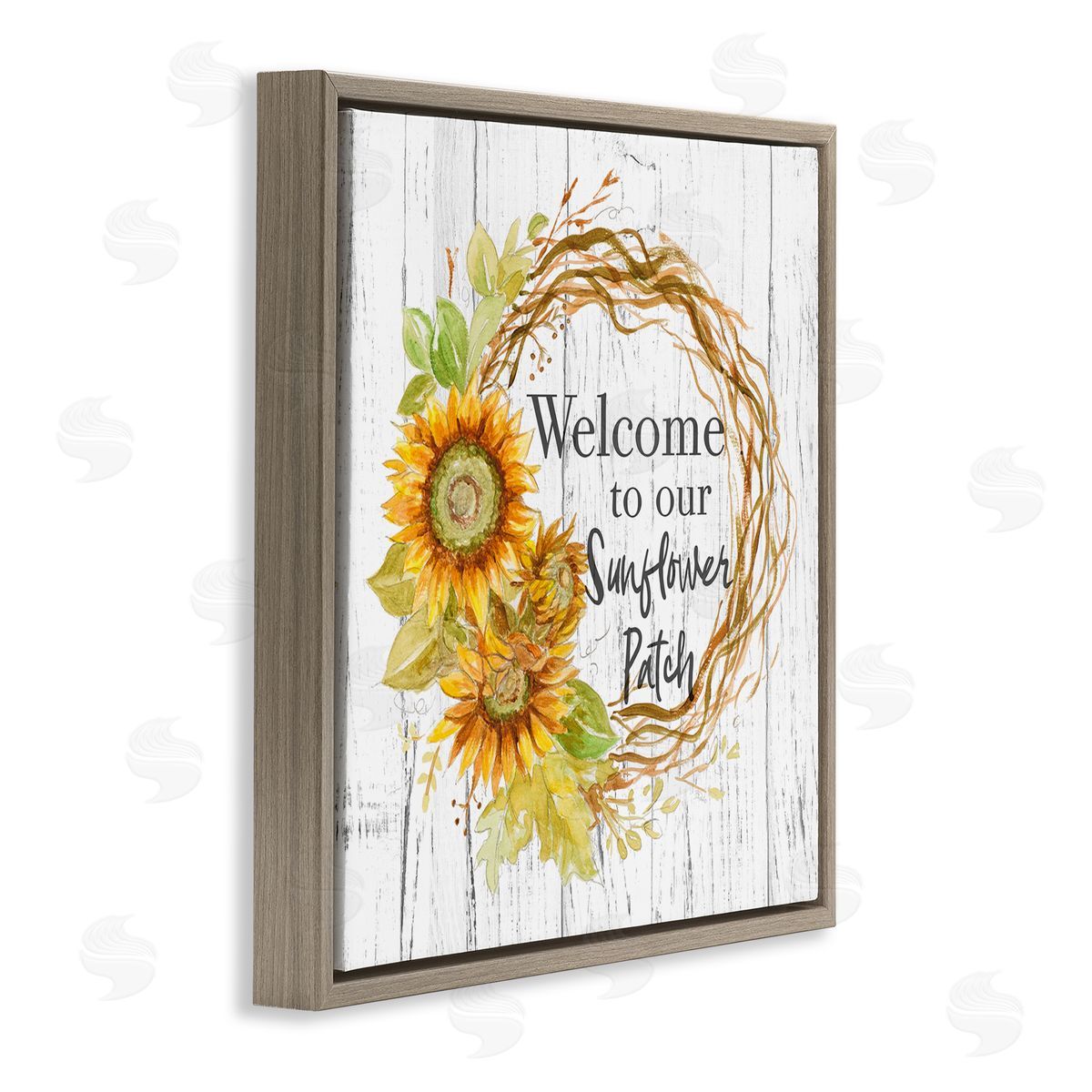 Welcome Rustic Floral Wreath Brown Floating Frame Canvas Wall Art, Home Decor by Patricia Pinto