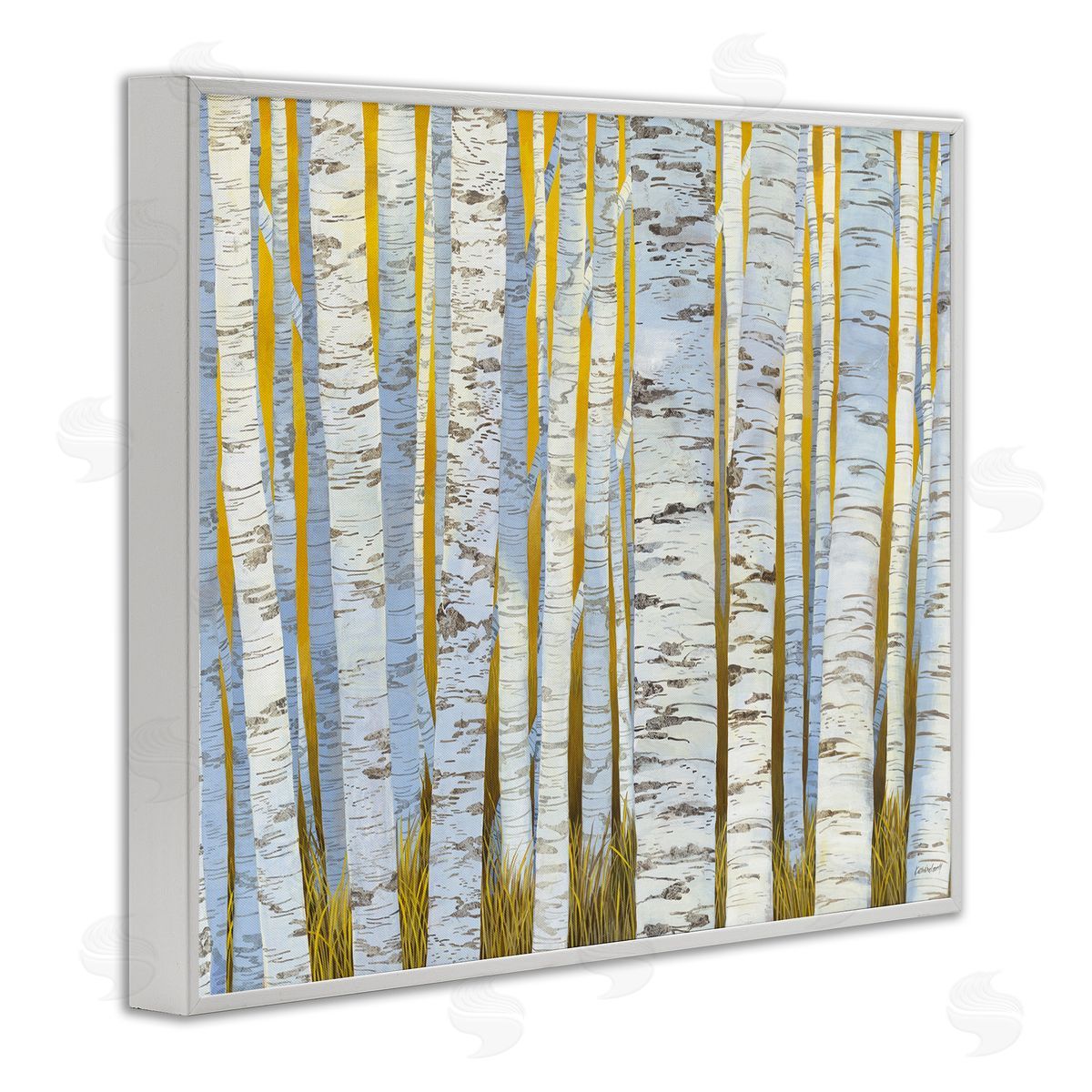 Katherine Lovell Birch Tree Forest Golden Grass White Framed Giclee Wall Art