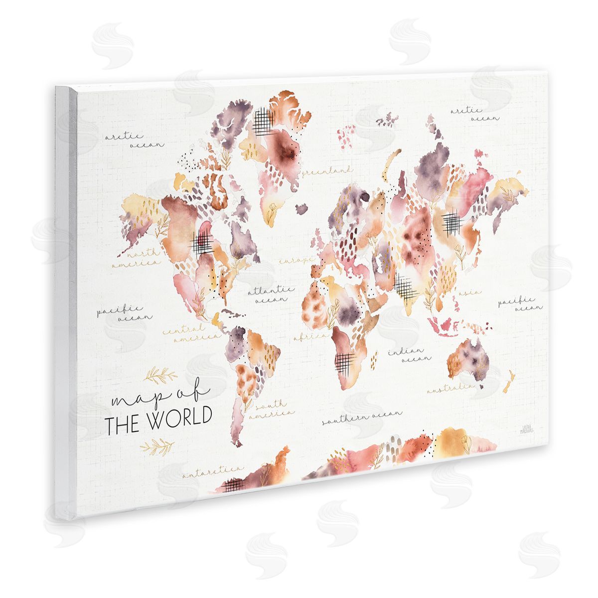 Laura Marshall Abstract Floral World Map Watercolor Wall Plaque Art