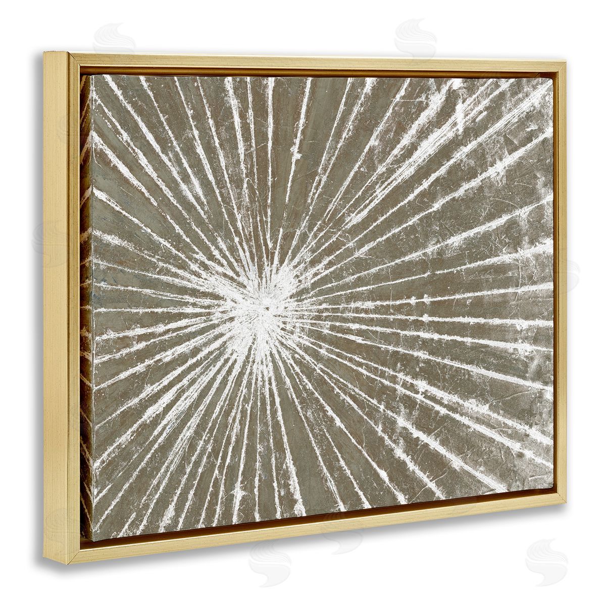Studio W Industrial Distressed Line Burst Brown Gold Floater Frame Canvas Art