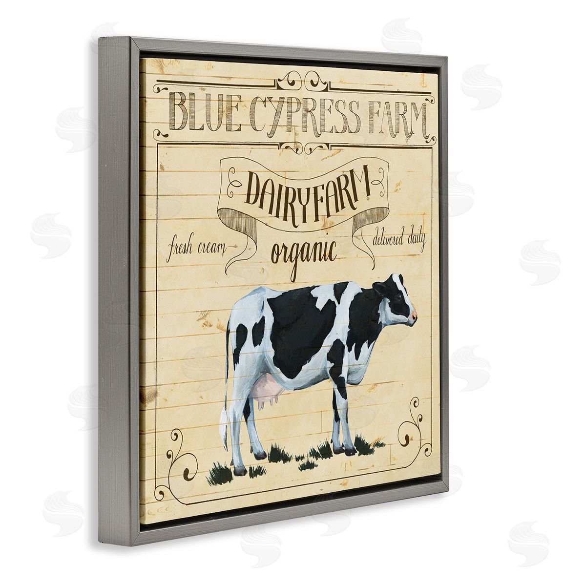 Grace Popp Rustic Dairy Farm Cow Vintage Gray Floater Frame Canvas Art