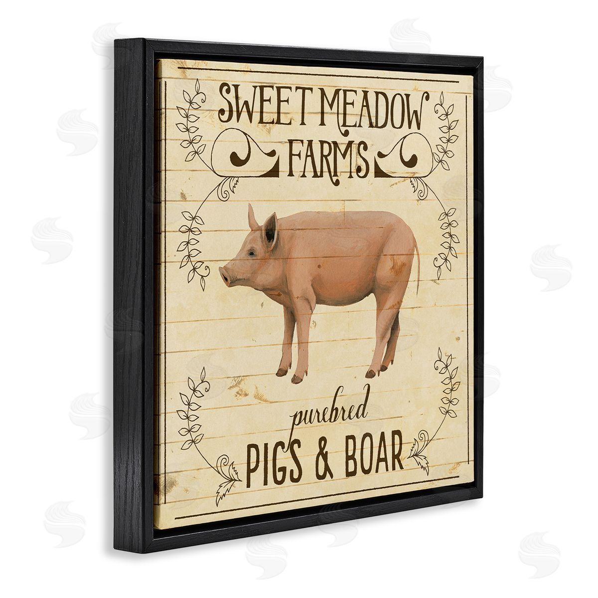 Grace Popp Vintage Farm Pig Advertisement Black Floater Frame Canvas Art