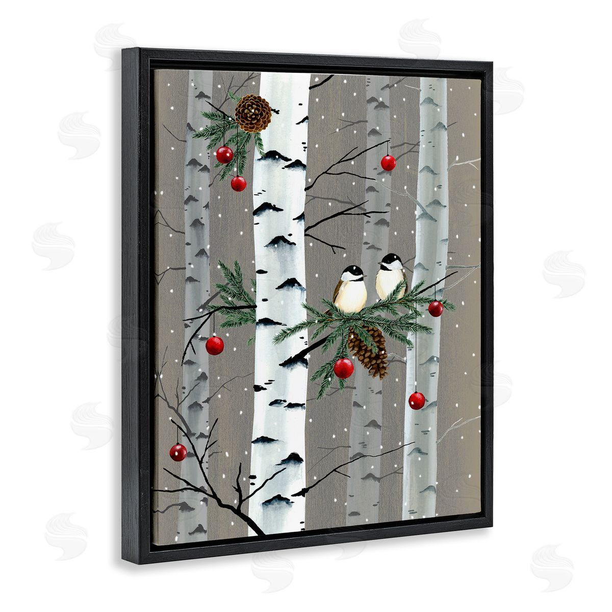 Birds & Ornaments Birch Tree Forest Black Floating Frame Canvas Wall Art, Home Decor by Grace Popp