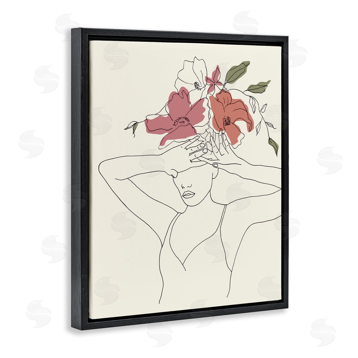 Melissa Wang Female Linework Tropical Flower Sketch Black Floater Frame Canvas Art