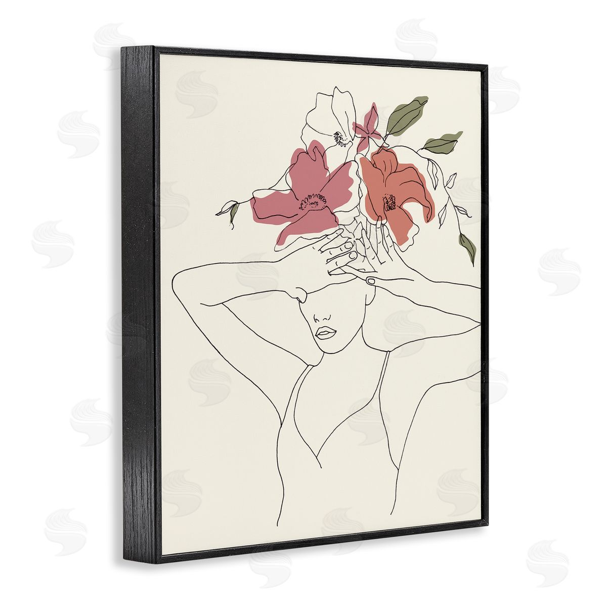 Melissa Wang Female Linework Tropical Flower Sketch Black Framed Giclee Wall Art