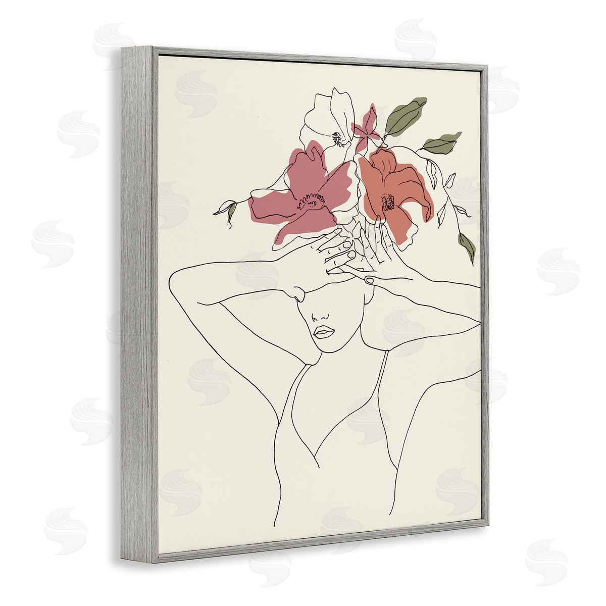 Melissa Wang Female Linework Tropical Flower Sketch Gray Framed Giclee Wall Art