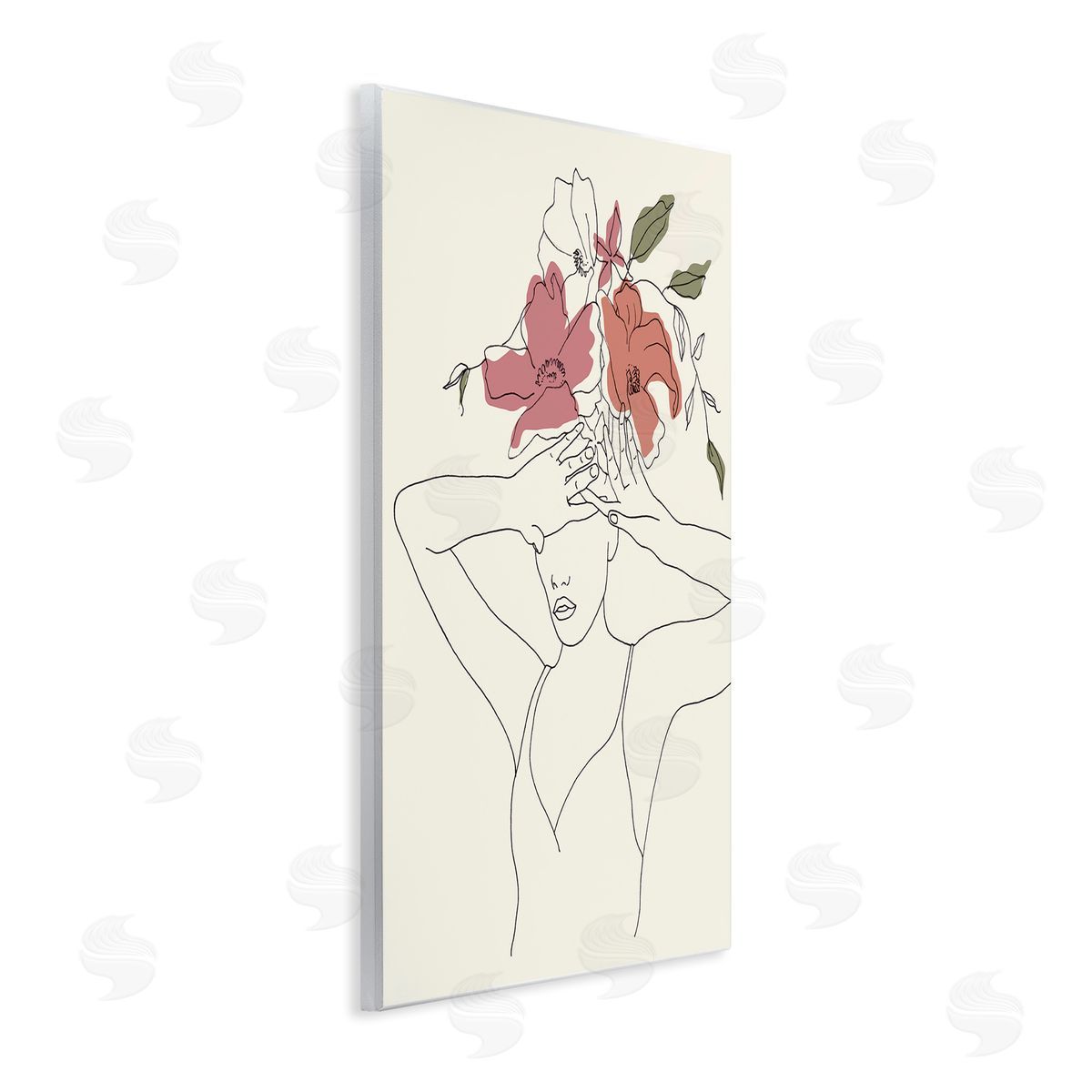 Melissa Wang Female Linework Tropical Flower Sketch Wall Plaque Art