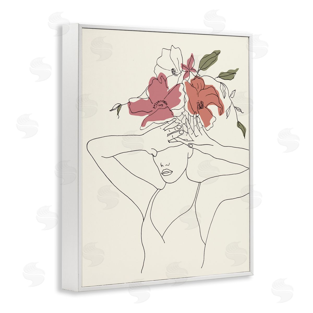 Melissa Wang Female Linework Tropical Flower Sketch White Framed Giclee Wall Art