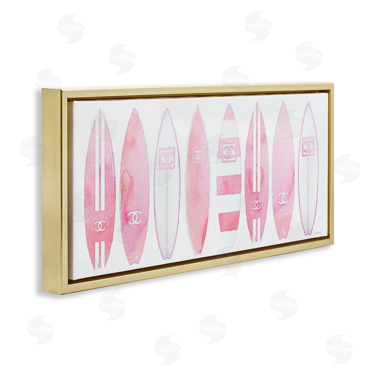 Nautical Glam Fashion Surfboards Gold Floating Frame Canvas Wall Art, Home Decor by Amanda Greenwood