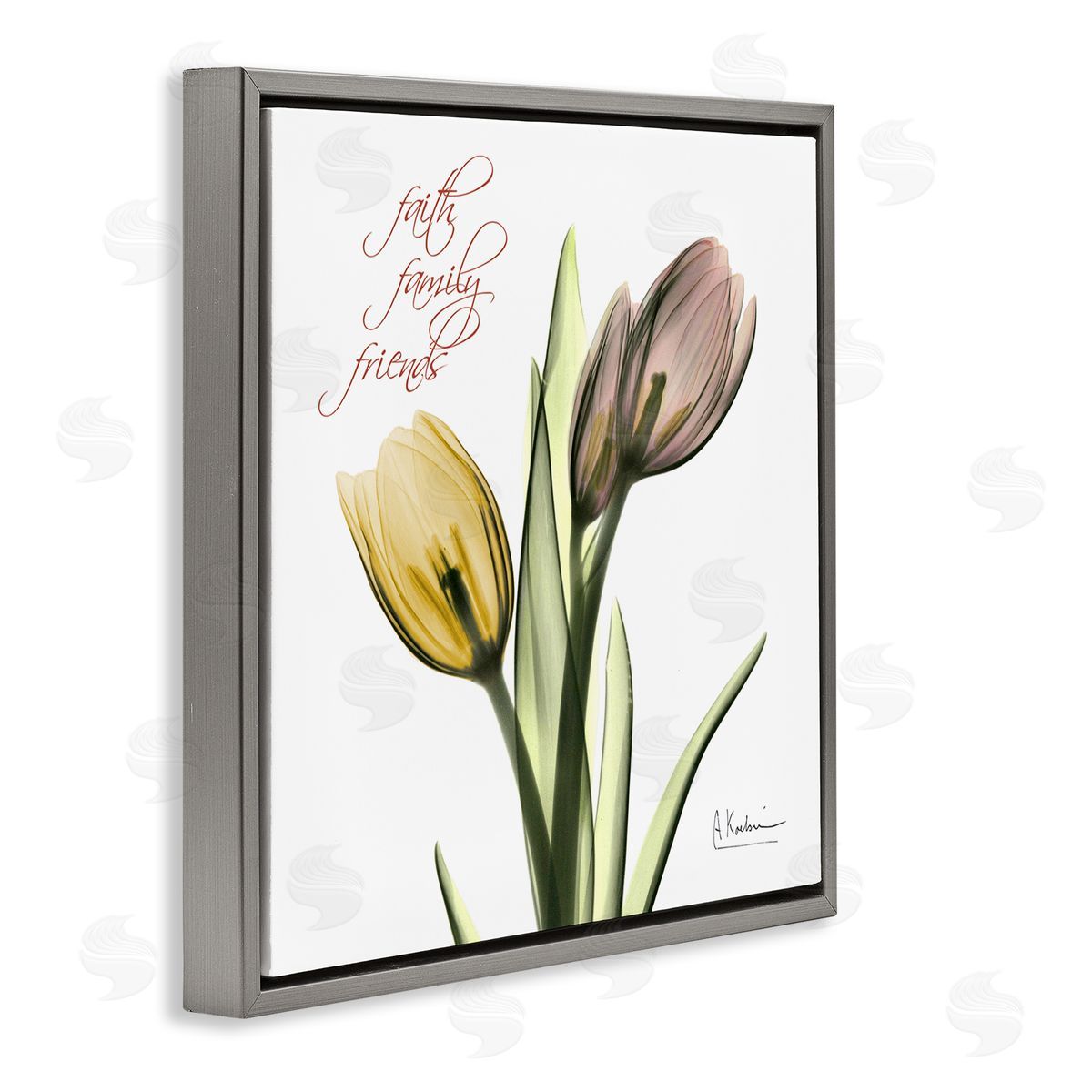 Albert Koetsier Family Faith Friends Tulip Flowers Gray Floater Frame Canvas Art