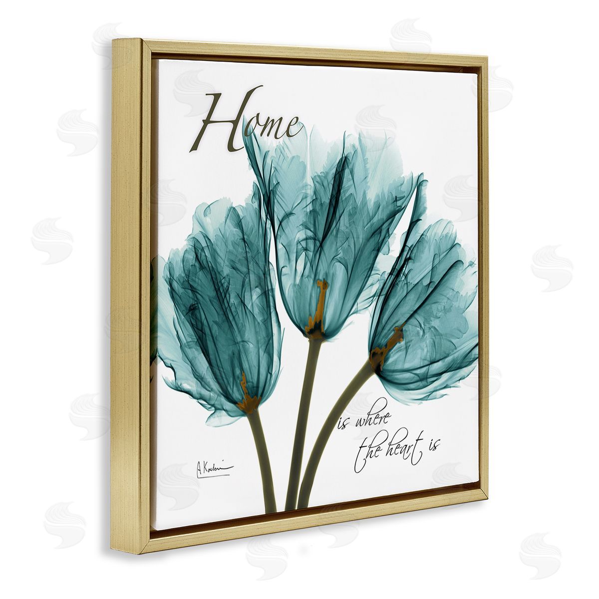 Albert Koetsier Blue Tulips Silhouette Home Is Where Gold Floater Frame Canvas Art