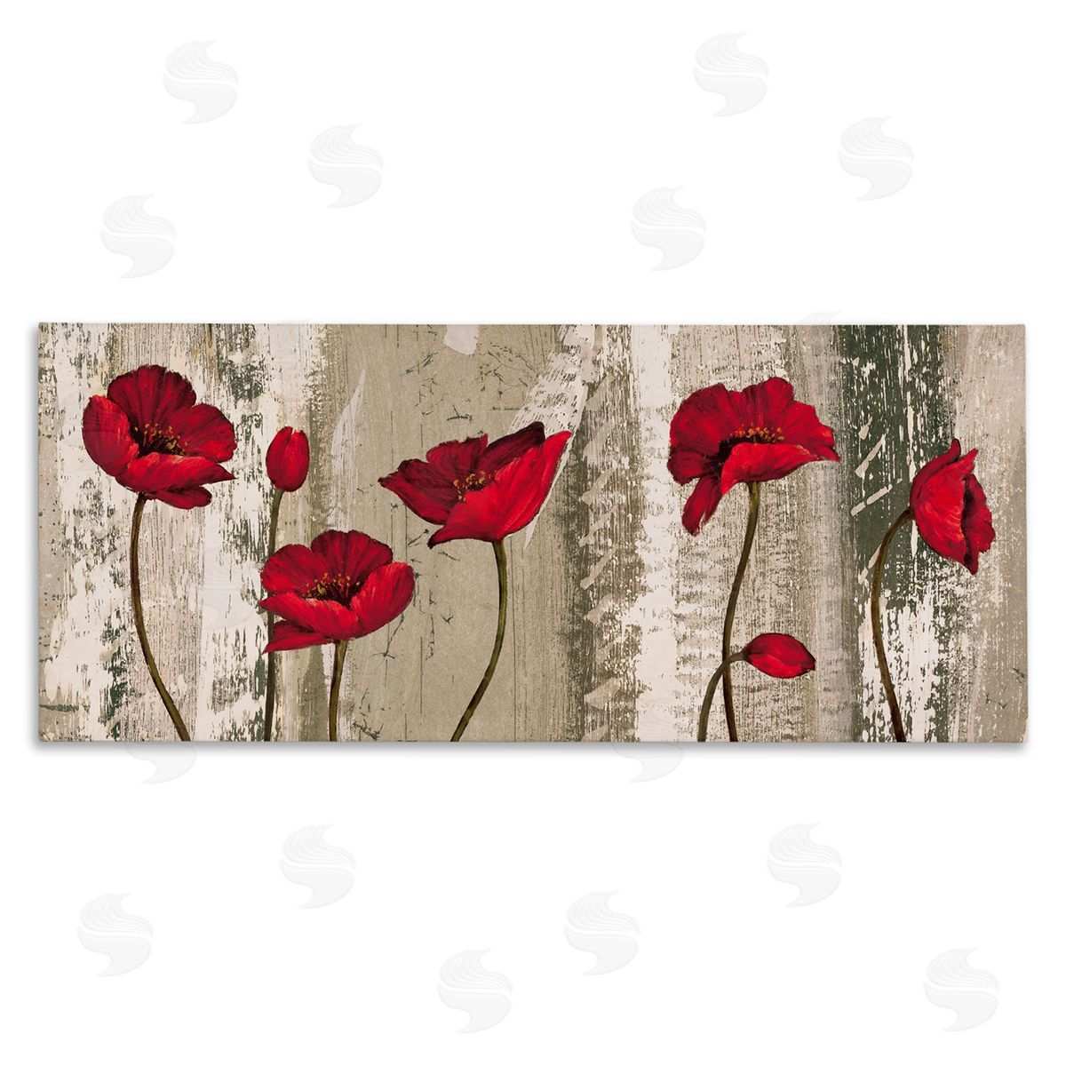 Red Poppies Rustic Pattern Canvas Wall Art, Home Decor by Brian Francis