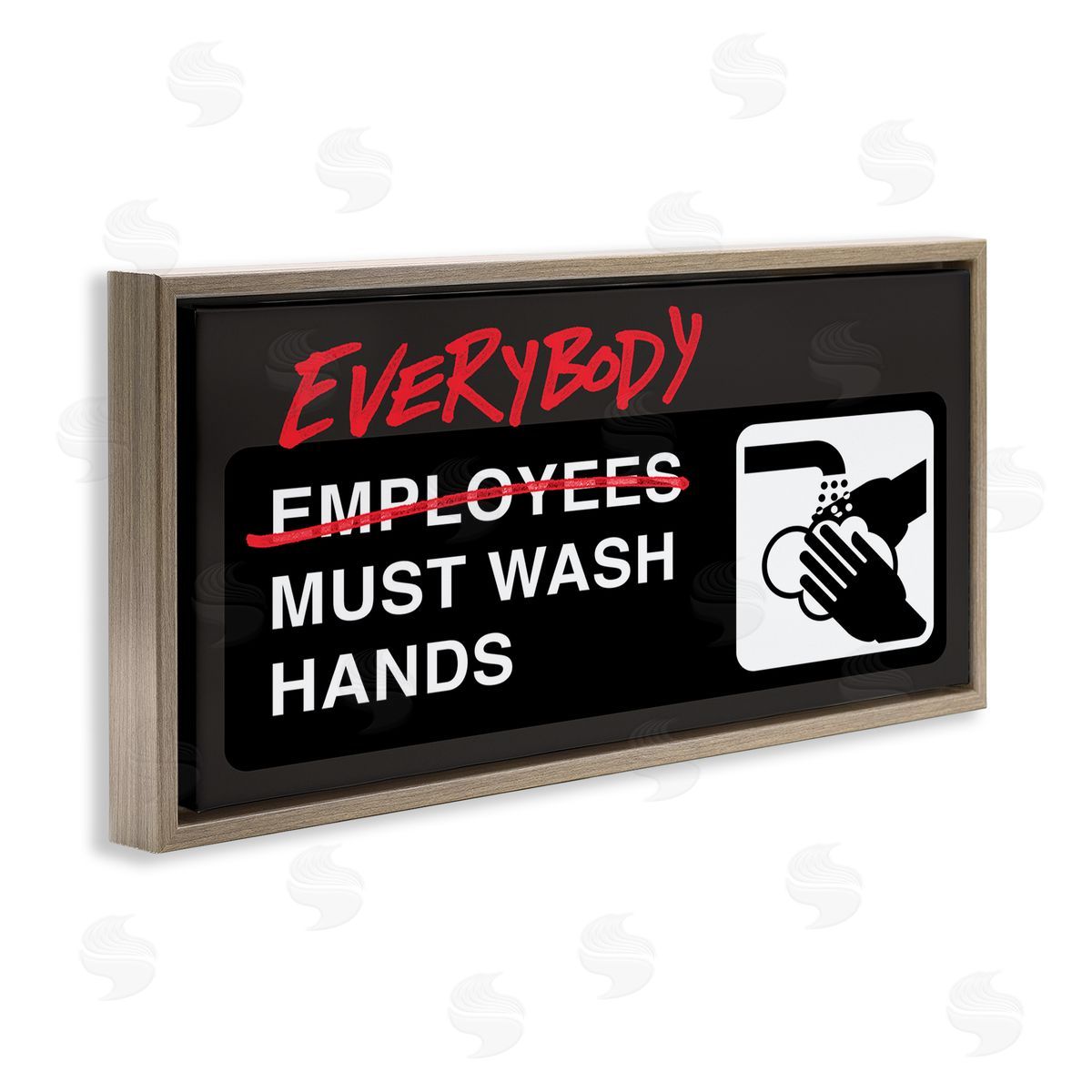 Buck Wear Everybody Must Wash Hands Bathroom Brown Floater Frame Canvas Art