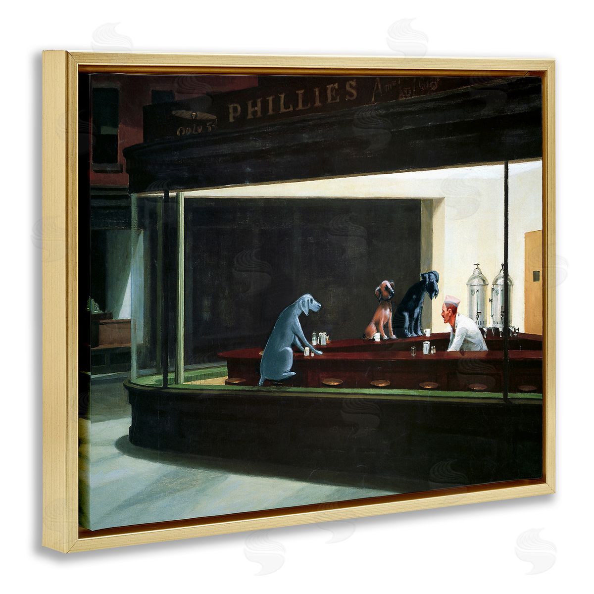 Chameleon Design Inc. Night Dogs Classic Alternative Painting Gold Floater Frame Canvas Art