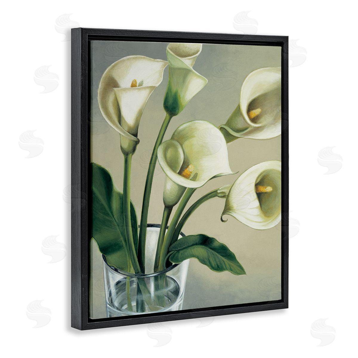 Eva Barberini Soft White Calla Lily Florals Black Floater Frame Canvas Art